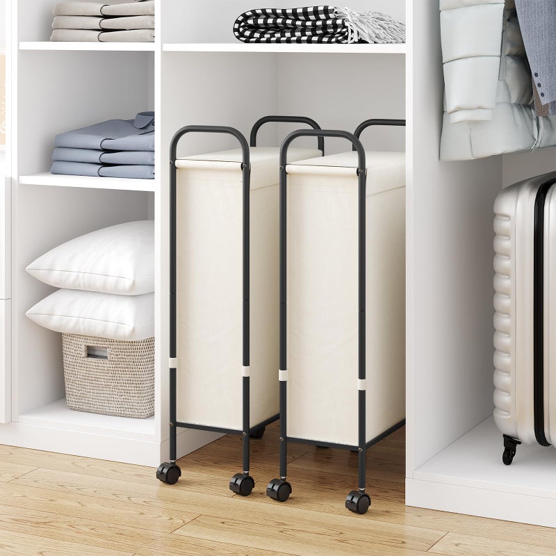 ELYKEN Slim Laundry Hamper with Lid, 50L Small Rolling Laundry Basket on Wheels, 7.9â€ Narrow Dirty Cloth Cart with Removable Inner Bag for Small Bathroom, Bedroom, Creamy - Image 4