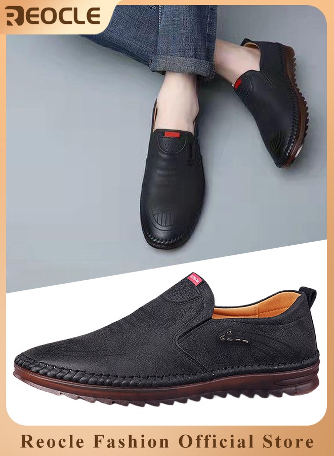 REOCLE Men's Loafers Comfy Slip-On Casual Walking Flats with Rubber Anti-slip Sole & Breathable PU Upper & Comfortable Insole Formal Business Dress Shoe - Image 1