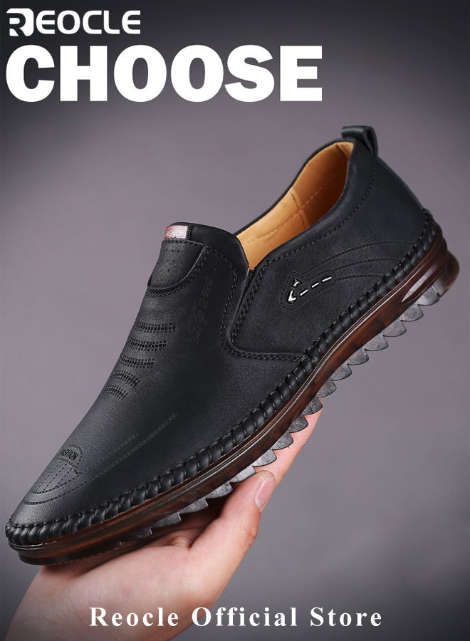 REOCLE Men's Loafers Comfy Slip-On Casual Walking Flats with Rubber Anti-slip Sole & Breathable PU Upper & Comfortable Insole Formal Business Dress Shoe - Image 4
