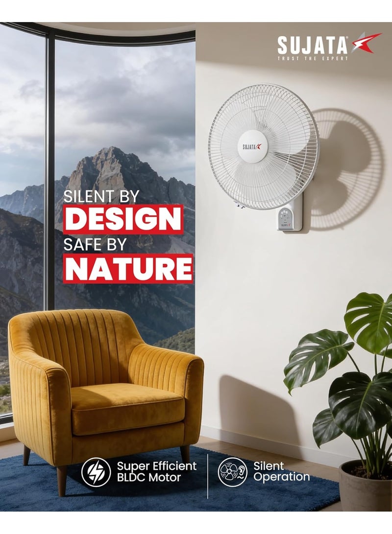 Sujata BLDC Wall Fan with Remote | 2 Year Warranty | 400mm Sweep, 1350 RPM | Silent Operation, with Oscillation, 100% Copper Winding, Ideal for Bedroom, Living Room, Office (Greenova Air - White) - Image 4