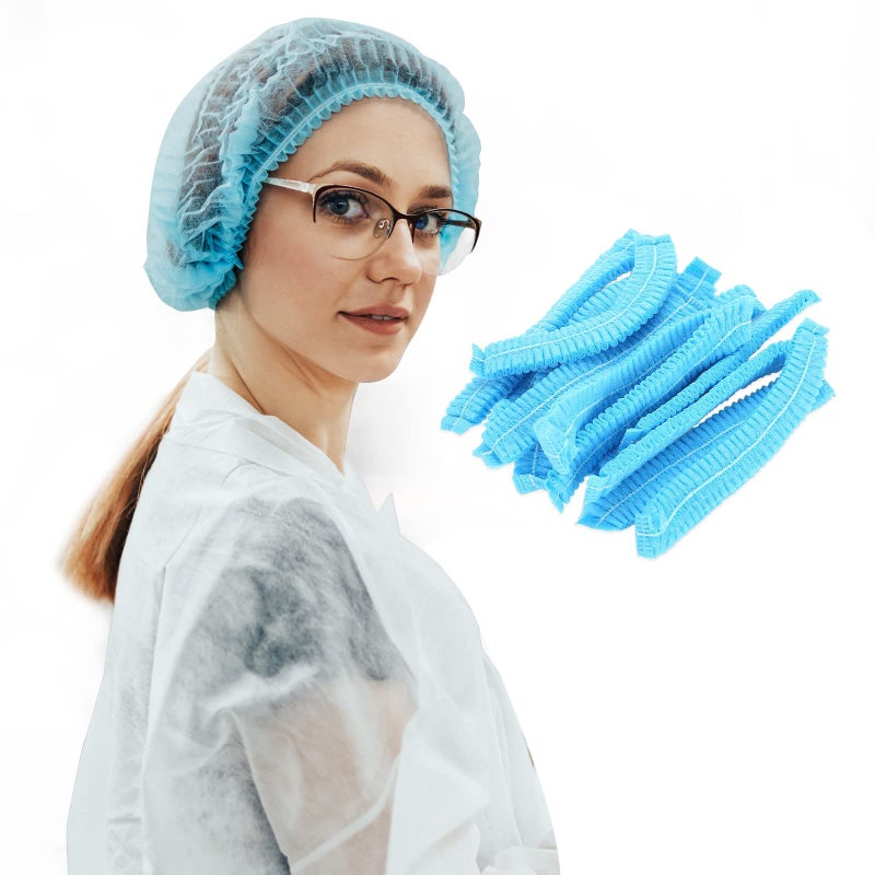 100 Pack 21 Disposable Nonwoven Bouffant Caps Hair Net for Hospital Salon Spa Catering and Dustfree Workspace blue