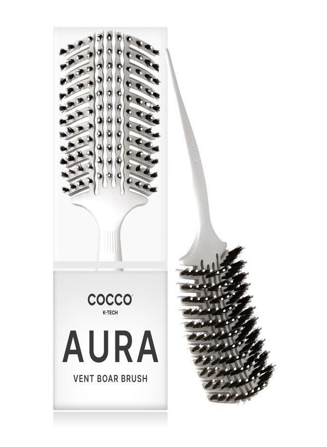 COCCO Aura Vent Boar Brush | Vented Dual-Curved Design for Faster Drying, Effortless Detangling & Shine, Boar + Nylon Bristles, Ergonomic Comfort Handle for Wet & Dry Hair Styling - White - Image 1
