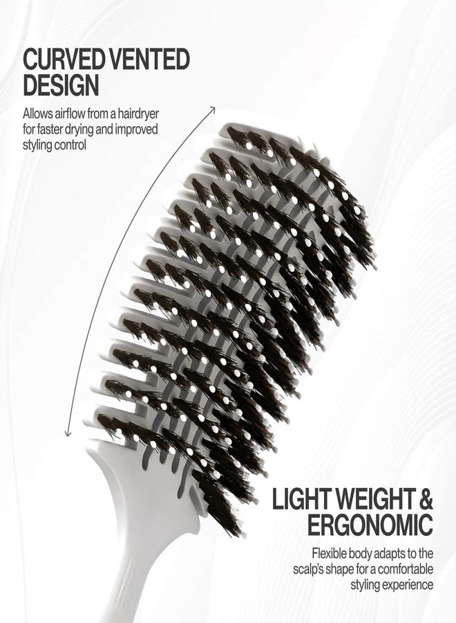 COCCO Aura Vent Boar Brush | Vented Dual-Curved Design for Faster Drying, Effortless Detangling & Shine, Boar + Nylon Bristles, Ergonomic Comfort Handle for Wet & Dry Hair Styling - White - Image 2