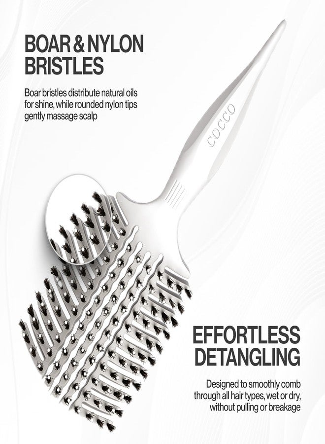 COCCO Aura Vent Boar Brush | Vented Dual-Curved Design for Faster Drying, Effortless Detangling & Shine, Boar + Nylon Bristles, Ergonomic Comfort Handle for Wet & Dry Hair Styling - White - Image 5