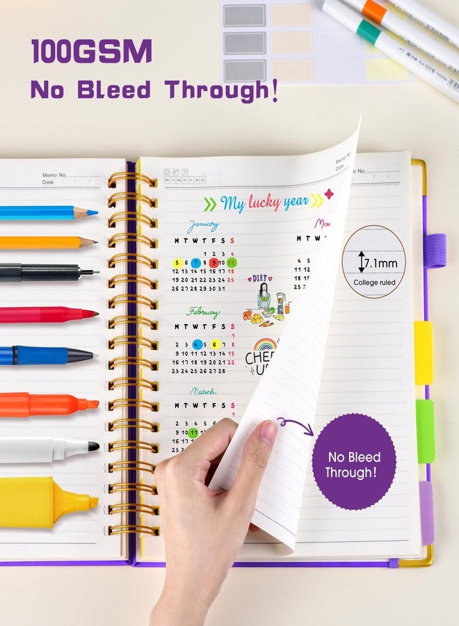 dilitego Hardcover Spiral Notebook Journal with Removable Dividers Tabs, 300 Pages Leather 5 Subject Notebook College Ruled, 8"x10" Large Notebooks for Work School Note Taking, Journal for Women, Dark Purple - Image 5