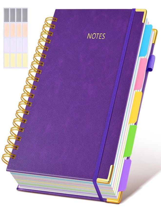 dilitego Hardcover Spiral Notebook Journal with Removable Dividers Tabs, 300 Pages Leather 5 Subject Notebook College Ruled, 8"x10" Large Notebooks for Work School Note Taking, Journal for Women, Dark Purple - Image 1