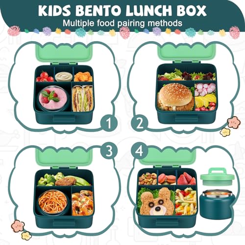 MAISON HUIS Bento Lunch Box with 8oz Soup Thermo, 5-Compartment Leak-Proof Container, Thermo Hot Food Jar and Insulated Lunch Bag, BPA Free,Travel, School (Green) - Image 5