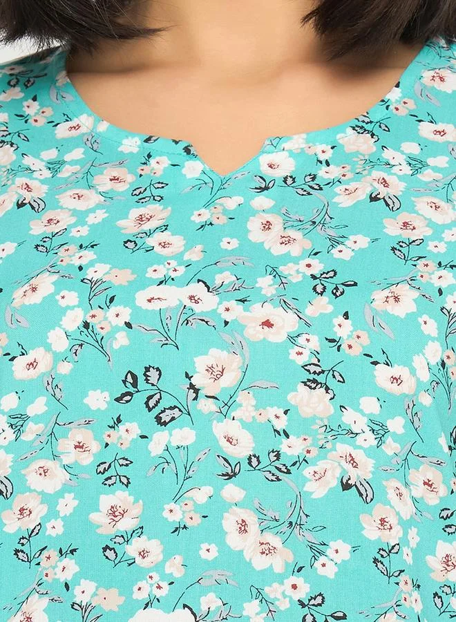Clovia Clovia Floral Print Notch Neck Top and Pyjama Set