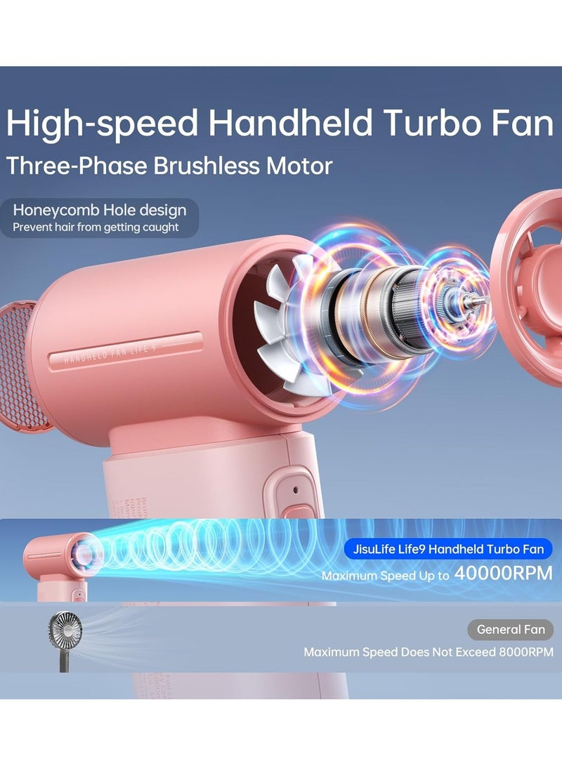 JISULIFE Portable Handheld Fan, Mini USB Rechargeable Fan, 5000mAh [18H Extended Battery Life], Personal Makeup/Eyelash Fan, Pocket Fan with 5 Speeds for Women Men Travel Camping Outdoor Pink - Image 2