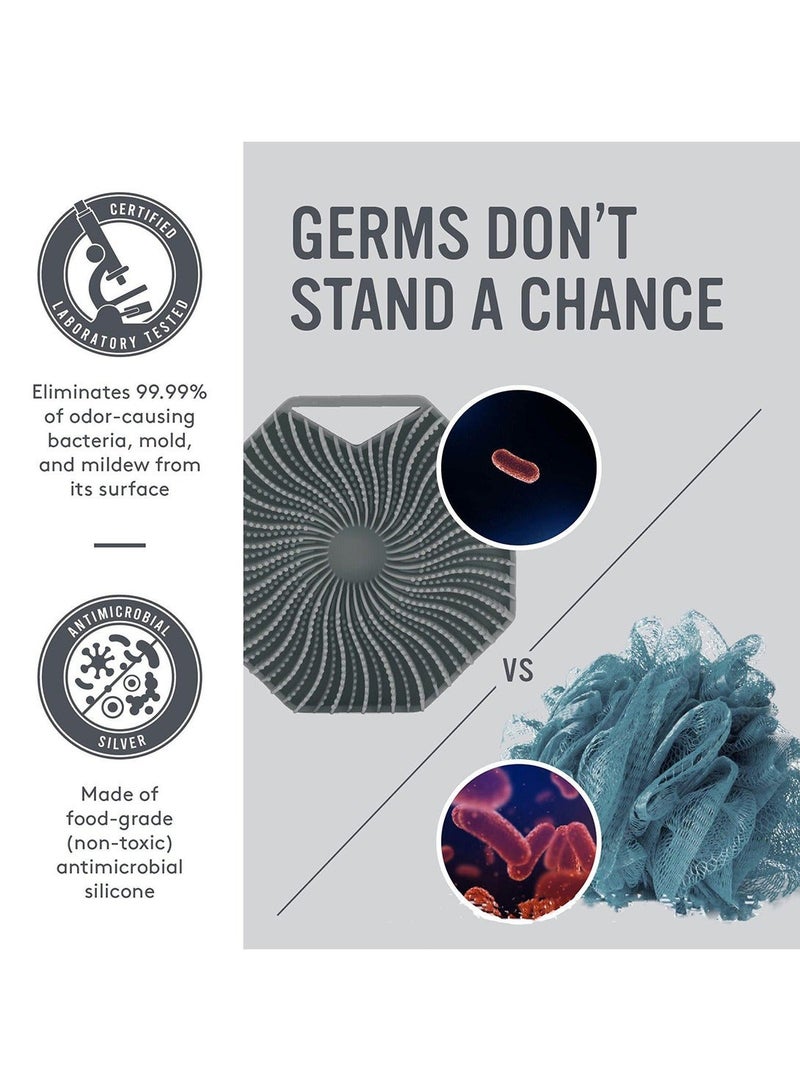 Loquat Antimicrobial Silicone Body Scrubber Exfoliating Bath Body Brush for Sensitive Skin Eco Friendly Shower Scrubber for Body Deep Cleaning Brush with Non-Slip Handle Gentle Massage - Image 2