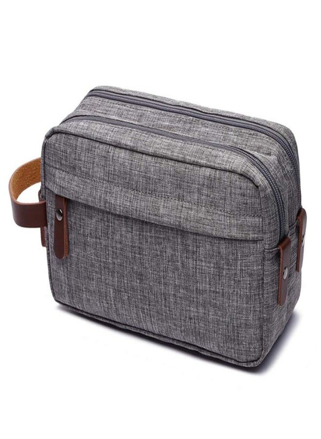 Tumecos Men’s Toiletry Bag Leather Waxed Canvas Shaving Dopp Kit Travel Accessories Organizer Bag (Gray2) - Image 1