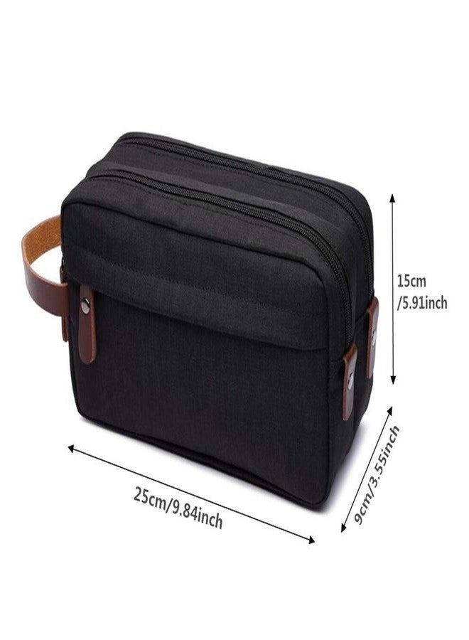 Tumecos Men’s Toiletry Bag Leather Waxed Canvas Shaving Dopp Kit Travel Accessories Organizer Bag (Gray2) - Image 2
