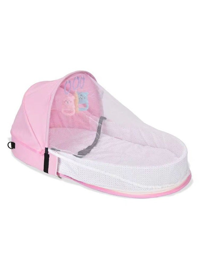 NIBEMINENT Portable Baby Bed Travel Bassinet with Mosquito Net and Awning, Foldable Infant Crib, 0-12 Months Baby Cots 