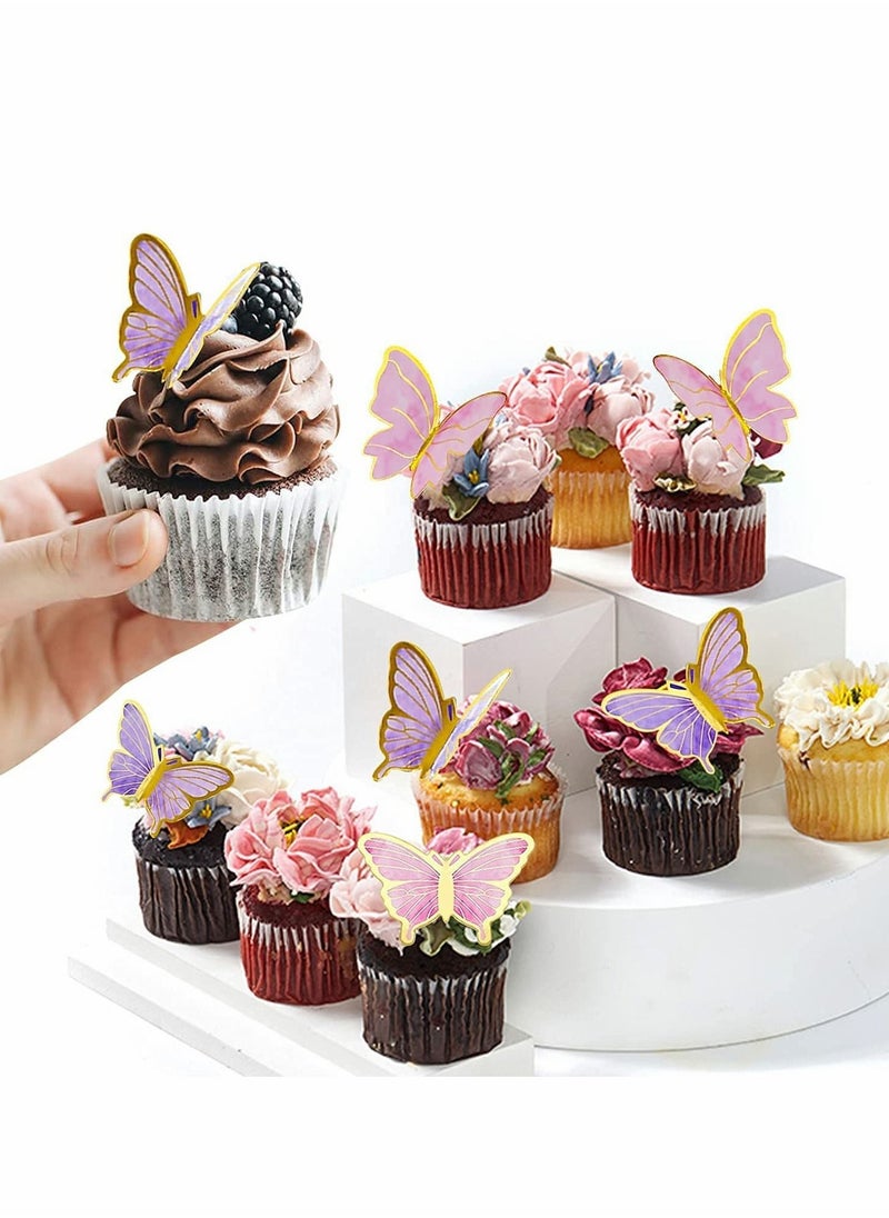 Excefore - Party Decor, 22-Pieces Purple & Pink Butterfly Cake Decorations with Happy Birthday Acrylic Cake Toppers for Baby Shower Wedding Birthday Party Decor - Image 1