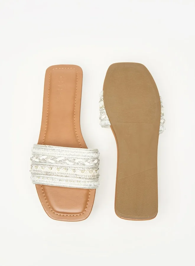 Celeste Womens Embellished Open Toe SlipOn Sandals