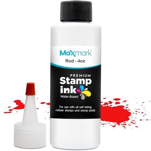 MaxMark Premium Refill Ink with Control Tip Bottle for Self-Inking Stamps, Red Color - 4 oz. - Image 1