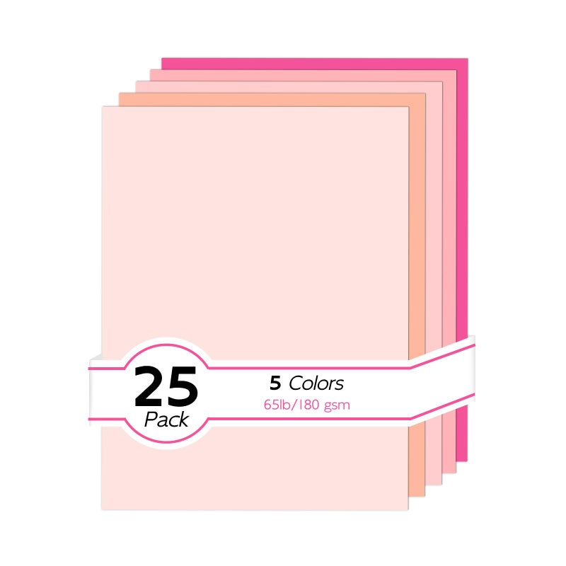 Goefun 65lb Pink Cardstock 8.5 x 11, Goefun 5 Colors Colored Cardstock Paper, 25 Sheets Pink Construction Paper Assorted Colors Perfect for Crafts, DIY Cards, Valentines Day - Image 1