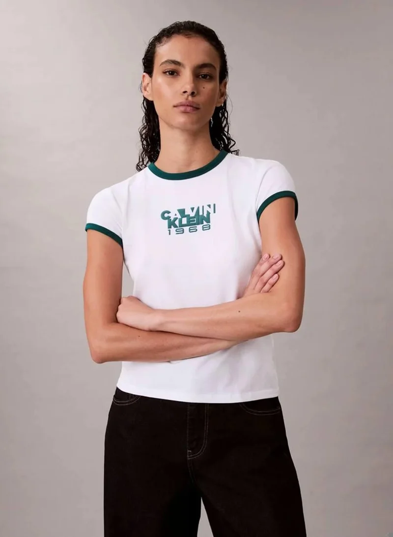 Calvin Klein Jeans Brilliant White 1968 Logo Graphic Baby Tee for Women | Best Price UAE