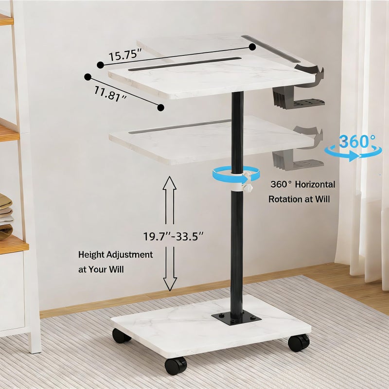 Katrawu Adjustable TV Tray Table, TV Dinner Table for Eating, C-Shaped TV Trays for Couch, 360Â°Swivel Side End Table, Slide Under Sofa Snack Table for Bedroom Living Room Small Space (White+Black) - Image 2
