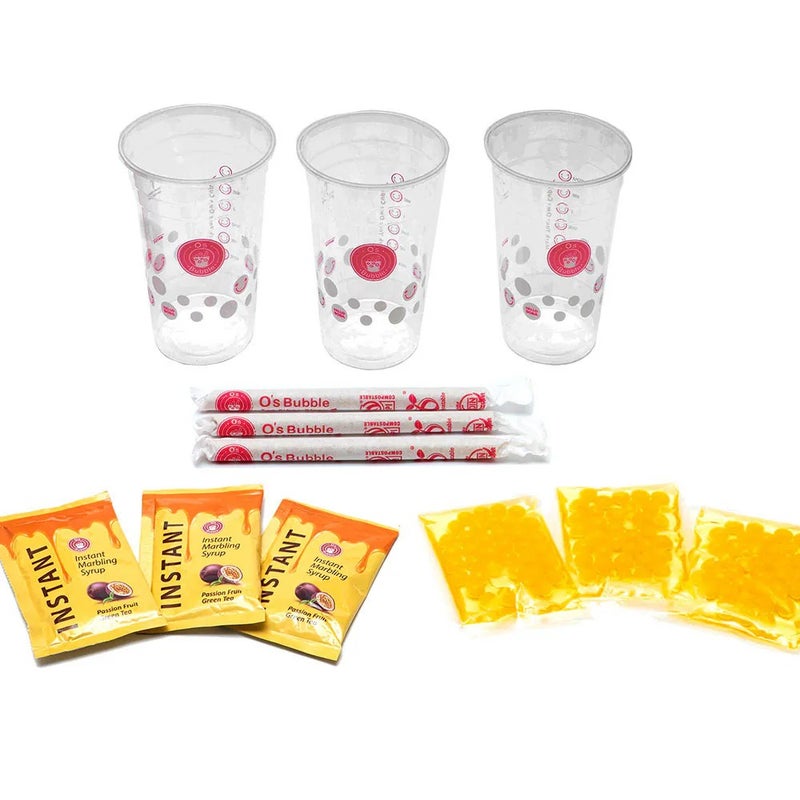 O's Bubble O's Popping Boba Party Kit Passion Fruit Green Tea 3 Cups 240 Gm - Image 2