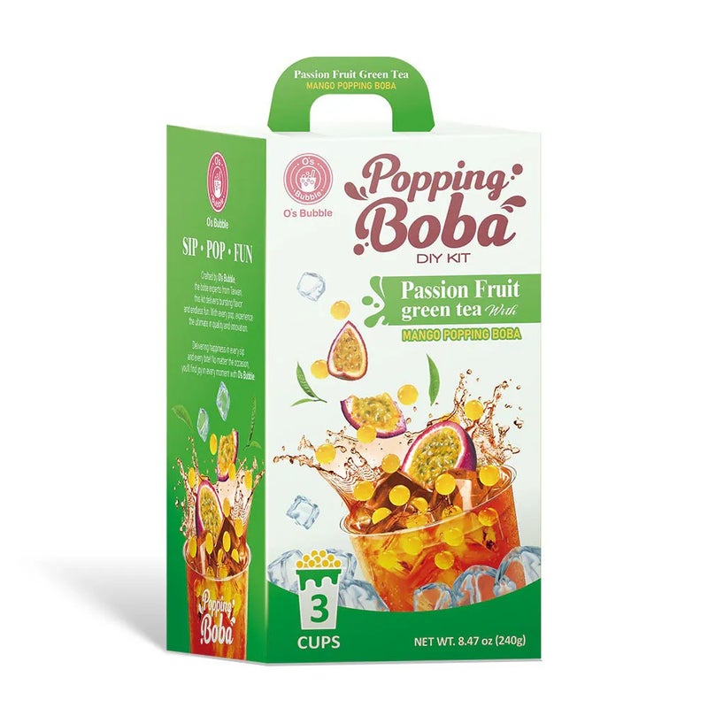 O's Bubble O's Popping Boba Party Kit Passion Fruit Green Tea 3 Cups 240 Gm - Image 1