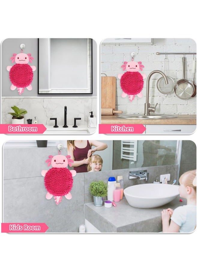 JEROKUMI Fuzzy Ball Hand Towel，Cute Axolotl Pink Hand Towels with Hanging Loops Soft Decorative Bathroom Towels, Quick Dry Chenille Microfiber Hand Towels for Bathroom Kitchen - Image 2