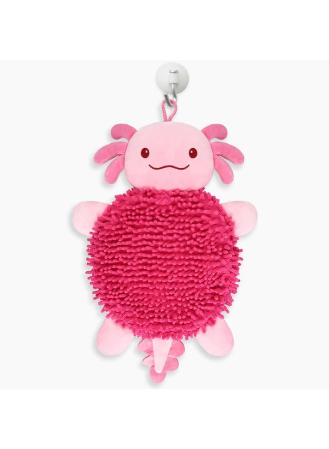 JEROKUMI Fuzzy Ball Hand Towel，Cute Axolotl Pink Hand Towels with Hanging Loops Soft Decorative Bathroom Towels, Quick Dry Chenille Microfiber Hand Towels for Bathroom Kitchen - Image 1
