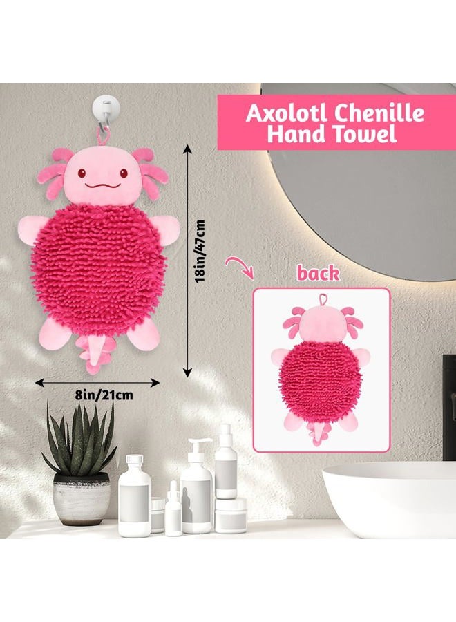 JEROKUMI Fuzzy Ball Hand Towel，Cute Axolotl Pink Hand Towels with Hanging Loops Soft Decorative Bathroom Towels, Quick Dry Chenille Microfiber Hand Towels for Bathroom Kitchen - Image 3
