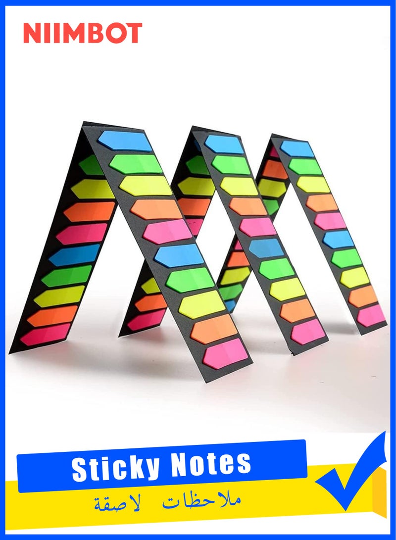 NIIMBOT 1200 Total Index Labels, Fluorescent Translucent Sticky Note Markers,  10 Color Labels Per Pack, Arrow Index Labels, Page Flag Markers, Used as Reading Label Bookmarks - Image 1