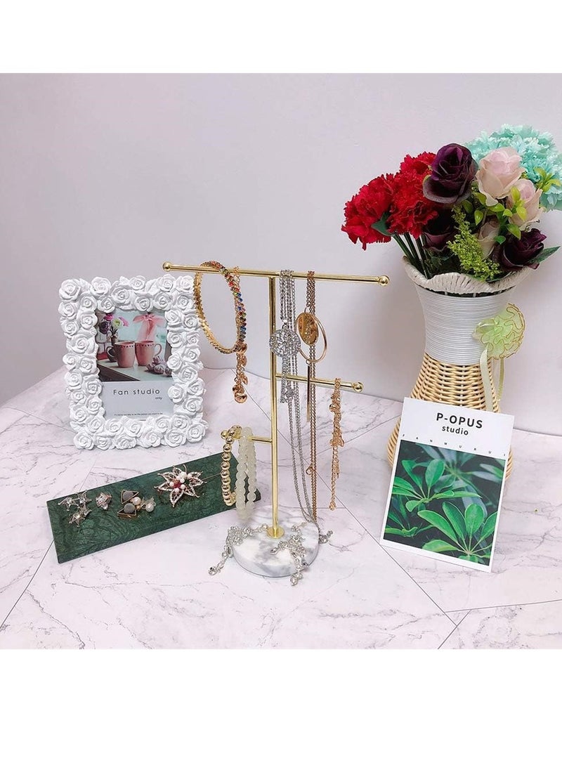 KASTWAVE - Jewelry Necklace Display Holder T-Bar Jewelry Organizer Stand Plated Metal Tabletop Jewelry Organizer Tower for Hanging Pendant Earring Bracelet Rings Keys Watches Accessories - Image 1