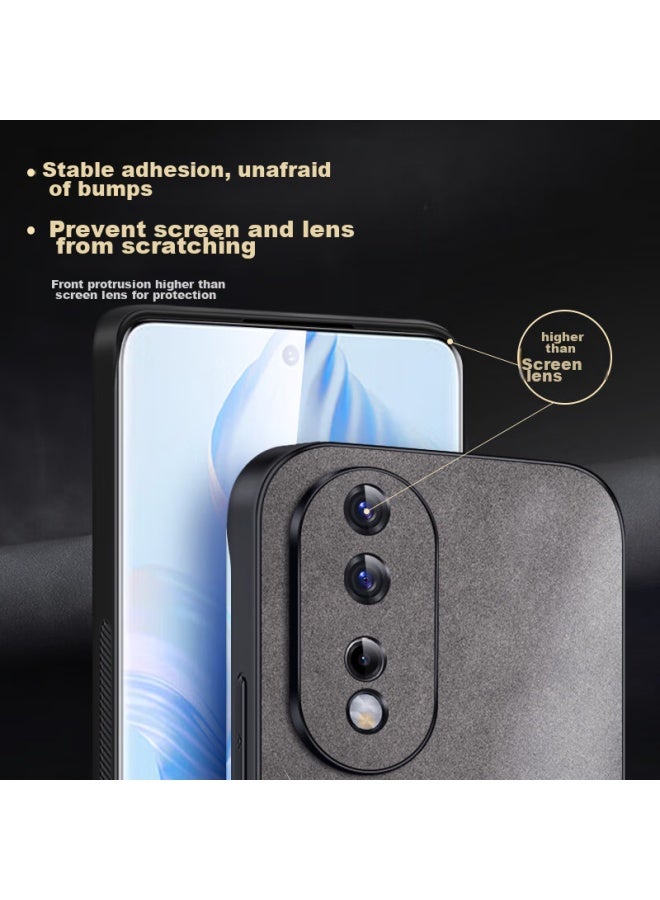 Shangsu, Suitable For Honor 80 Phone Case, Honor 80 Protective Cover, Shockproof, Full Lens Protection, Soft Shell, Simple Luxury, Lambskin Silicone Outer Case, For Women And Men, Leather Case, Gray - Image 4