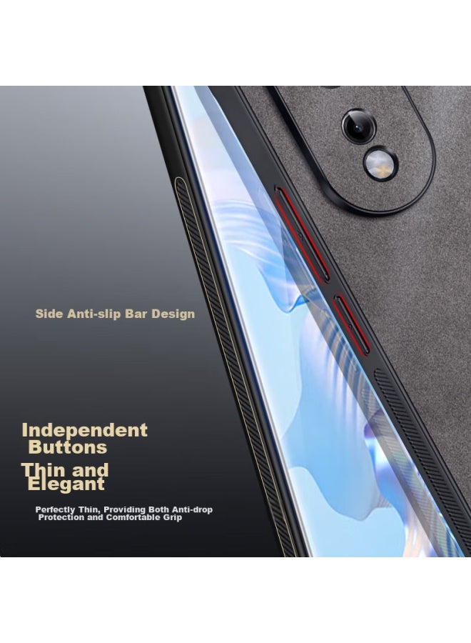 Shangsu, Suitable For Honor 80 Phone Case, Honor 80 Protective Cover, Shockproof, Full Lens Protection, Soft Shell, Simple Luxury, Lambskin Silicone Outer Case, For Women And Men, Leather Case, Gray - Image 3
