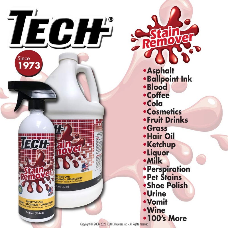 TECH Multi-Purpose Stain Remover | For Carpet, Clothes, Baby, Furniture, Pet, Upholstery, Laundry, Rug Stains | Red Wine, Blood, Coffee, Armpit Stain Remover All-In-One Solution | (8 ounce Bottle) - Image 1