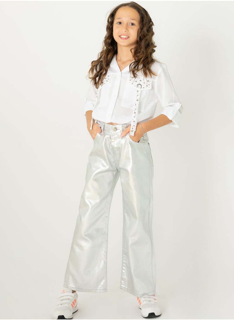 kidsareus girls metallic silver pants 