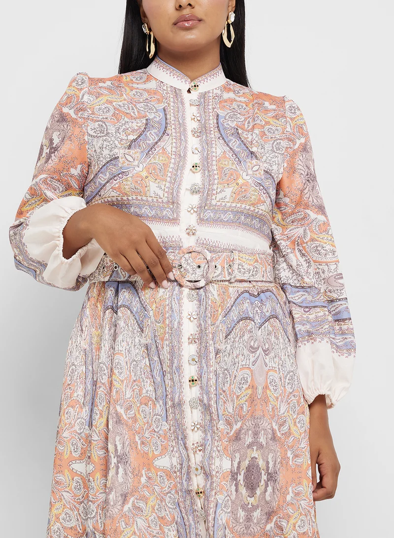 Khizana Paisley Print Midi Dress