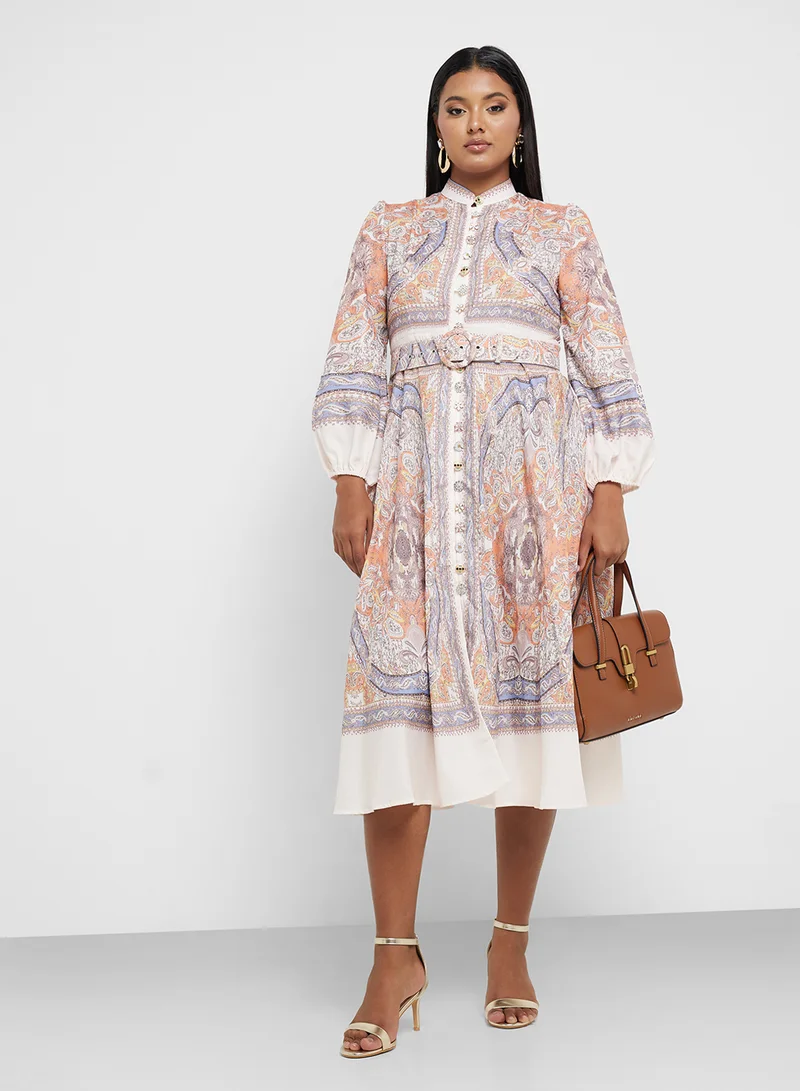 Khizana Paisley Print Midi Dress