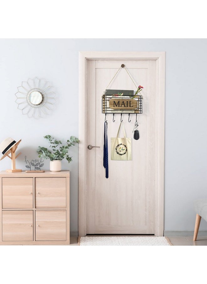 SRIWATANA Mail Organizer Wall Mount Rustic Mail Holder Key Holder For Wall With Hooks Small Size Carbonized Black  - Image 2