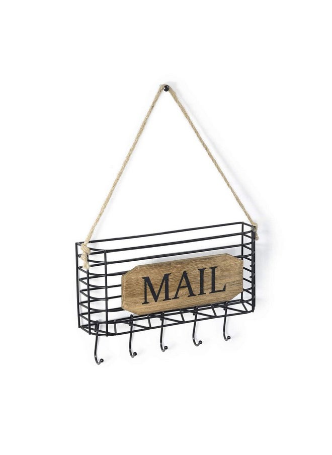 SRIWATANA Mail Organizer Wall Mount Rustic Mail Holder Key Holder For Wall With Hooks Small Size Carbonized Black  - Image 1