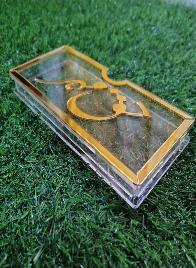 علبة هدايا نقود من الأكريليك من فان كاسا تحمل اسم حق ماهر، مزينة بنقش أردو ذهبي، شفافة، 16×8×4 سم، تتسع لما يصل إلى 100 ورقة نقدية - Image 1