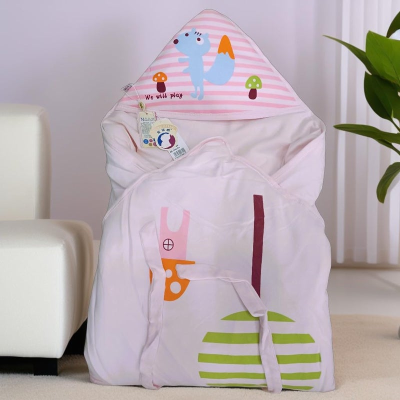 Cuteably Baby Supersoft Bedding Sleeping Bag with Hat, Newborn to 2 Years, Cotton, with Dori Closure(100 * 100 Cm) (Pink) - Image 2