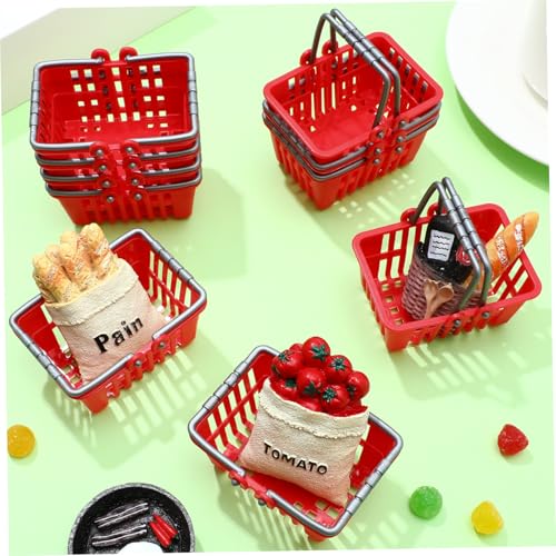 NUOBESTY 10Pcs Mini Shopping Basket Mini Supermarket Cart Tiny Plastic Retail Shopping Baskets with Handles for Kids Party Favors Dool House Ornament Red - Image 2