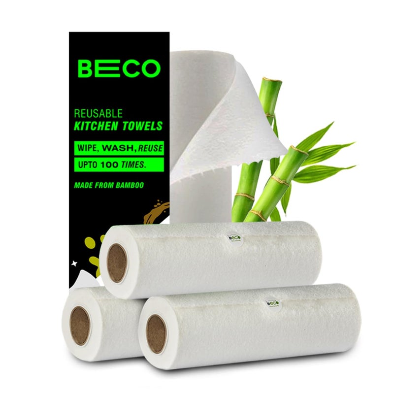 Beco Reusable Kitchen Towel Roll-8000 Times Washable|Soft & Highly Absorbent|Better Alternative to Dishcloth, Kitchen Tissue Paper Roll/Paper Towel|Eco Bamboo Wipes for Home Cleaning|80 Sheets - Image 2