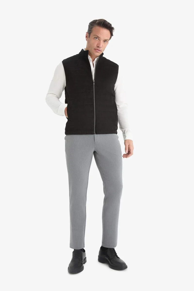 ديفاكتو Slim Fit Stand Collar Lined Zippered Suede Vest