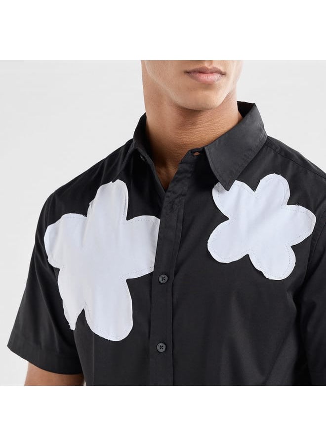 FAV - Floral Applique Detail Shirt with Short Sleeves - Image 1