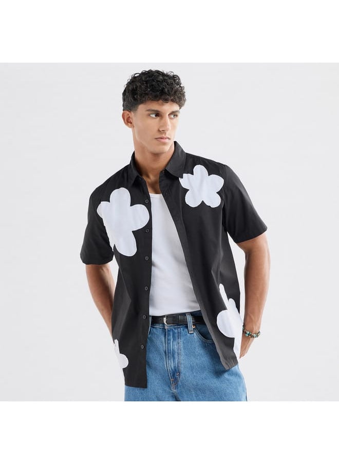 FAV - Floral Applique Detail Shirt with Short Sleeves - Image 1