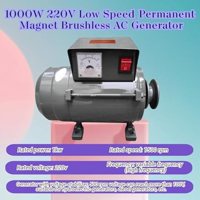 OLONETO 500-1500 RPM Low Speed Permanent Magnet Brushless Alternator, 1000W 220V Pure Copper Coil With Voltage Stabilizer, For Diesel And Hydroelectric Generators - Image 3