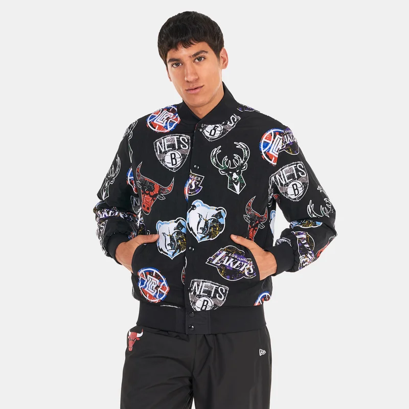 NEW ERA Allover Print NBA Logo Bomber Jacket