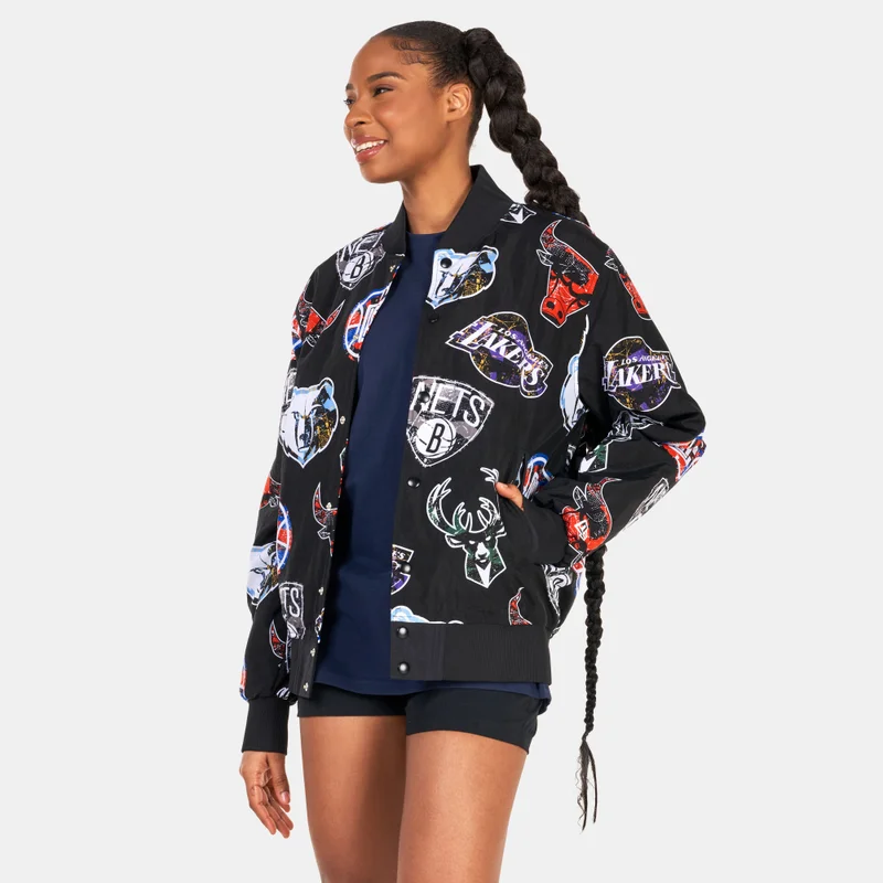 NEW ERA Allover Print NBA Logo Bomber Jacket