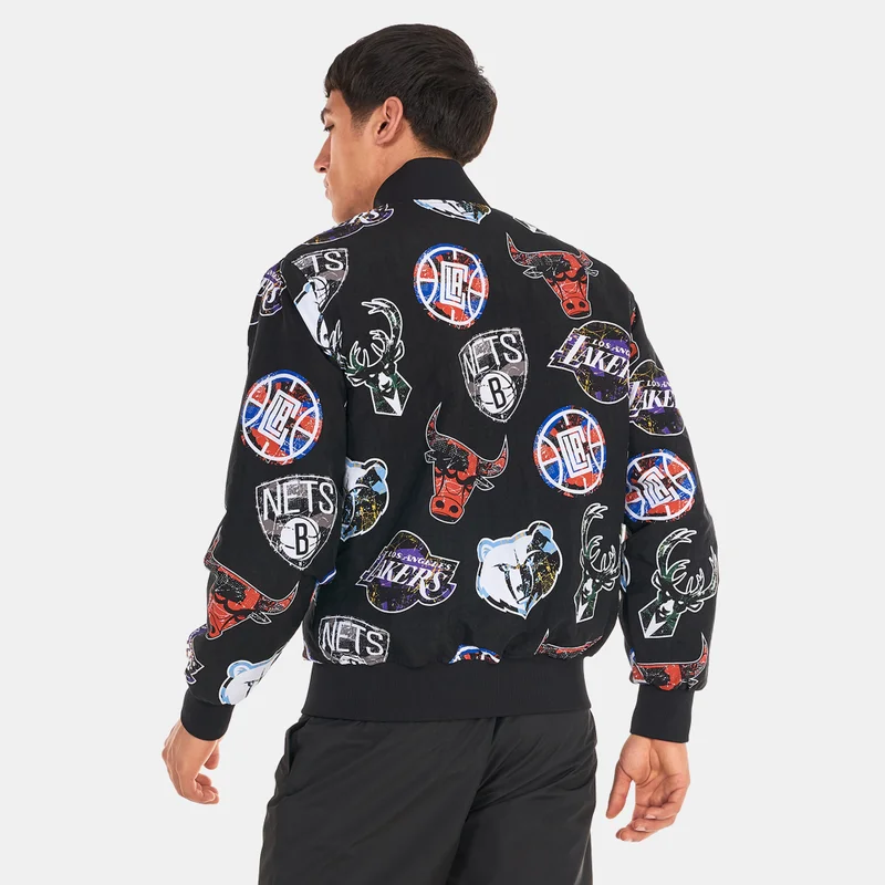 NEW ERA Allover Print NBA Logo Bomber Jacket