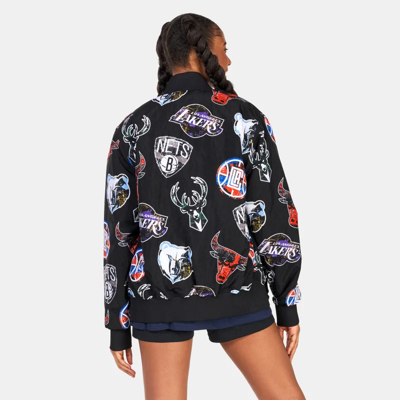 NEW ERA Allover Print NBA Logo Bomber Jacket